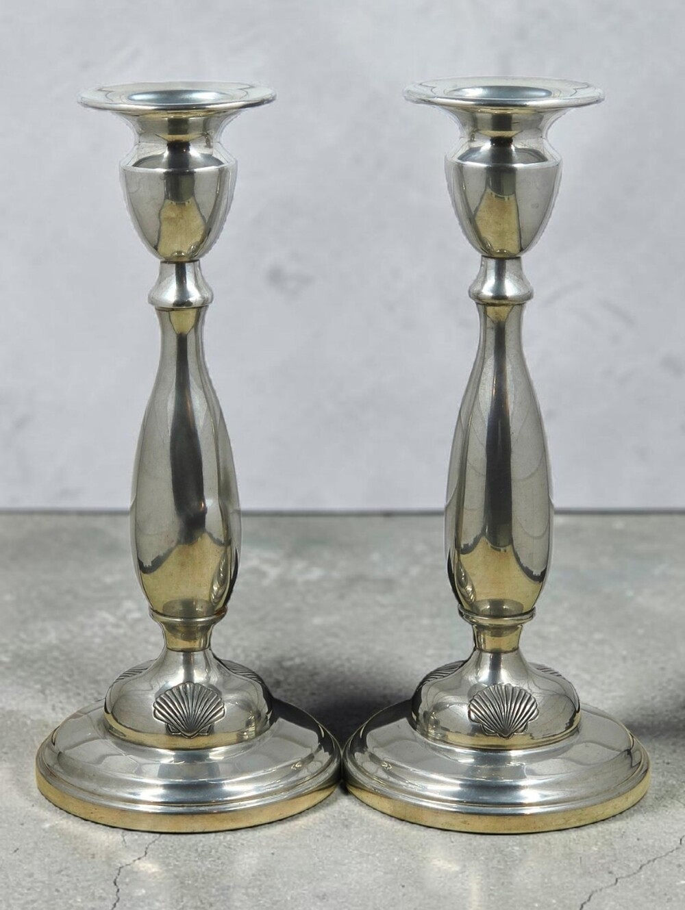 Wedgwood Pewter Shell Motif Candlestick Holders Set Of 2 Vintage